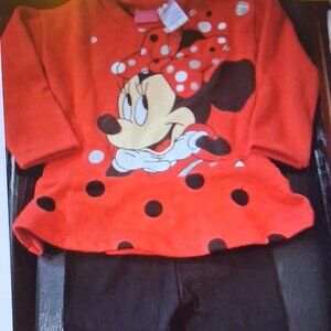 Disney Jr Minnie Mouse 2 pc shirt & Legging Set Size 2T Red & Black ADORABLE NEW